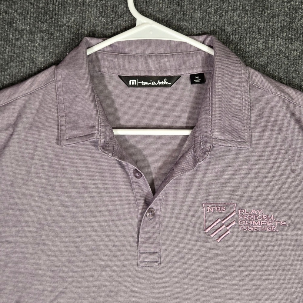 Travis Mathew Mens Polo Shirt Medium Purple NFHS Embroidered Short Sleeve Golf